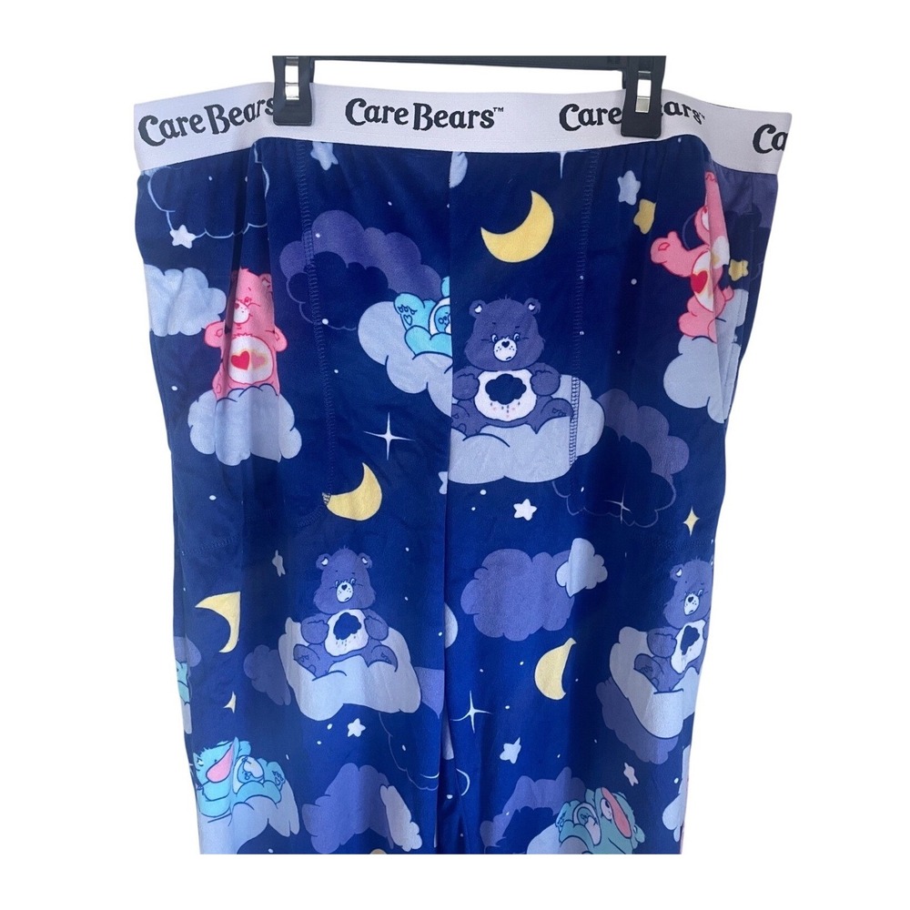 Care Bears Velour Pajama Pants Pockets Womens Size L Blue Clouds Moon Stars Cozy - Picture 3 of 9